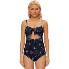Snowflakes,white,black Knot Front One-piece Swimsuit