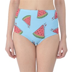 Watermelon-blue Classic High-waist Bikini Bottoms
