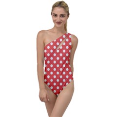 Polka-dots-red White,polkadot To One Side Swimsuit by nateshop