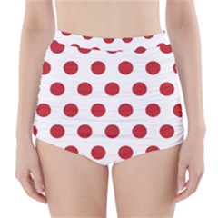 Polka-dots-white Red High-waisted Bikini Bottoms by nateshop