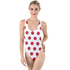 Polka-dots-white Red High Leg Strappy Swimsuit by nateshop