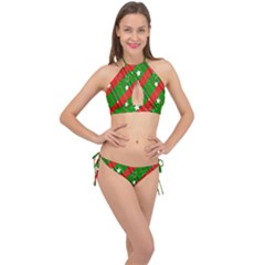 Background-green Red Star Cross Front Halter Bikini Set by nateshop