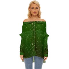 Background-star -green Off Shoulder Chiffon Pocket Shirt by nateshop