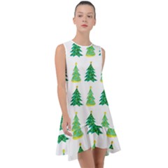 Christmas Trees Watercolor Decoration Frill Swing Dress