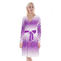 Pattern-box Purple White Long Sleeve Velvet Front Wrap Dress by nateshop