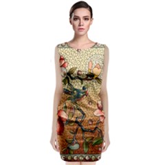 Flower Cubism Mosaic Vintage Sleeveless Velvet Midi Dress by Jancukart