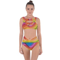  Rainbow Pattern Lines Bandaged Up Bikini Set 