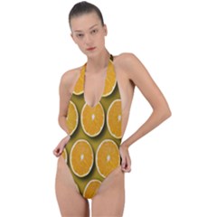 Orange Slices Cross Sections Pattern Backless Halter One Piece Swimsuit by artworkshop