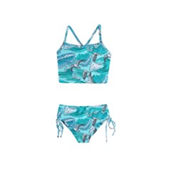Sea Waves Seamless Pattern Girls  Tankini Swimsuit by Wegoenart