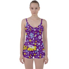 Floral-purple Yellow Tie Front Two Piece Tankini by nateshop