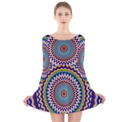 Illustration Kaleidoscope Geometric Circles Long Sleeve Velvet Skater Dress