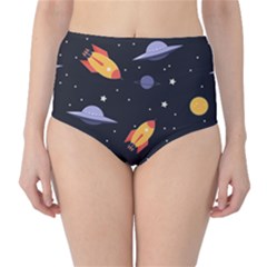 Cosmos Rocket Spaceships Ufo Classic High-waist Bikini Bottoms by Wegoenart