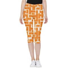 Illustration Orange Background Rectangles Pattern Inside Out Lightweight Velour Capri Leggings  by Amaryn4rt