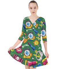 Cartoon Pattern Quarter Sleeve Front Wrap Dress by designsbymallika