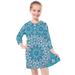 Mandala Blue Kids  Quarter Sleeve Shirt Dress by zappwaits