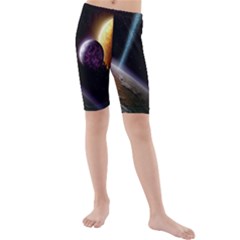 Planets In Space Kids  Mid Length Swim Shorts by Sapixe