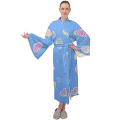 Illustration Seashell Clam Pattern Art Design Maxi Velour Kimono