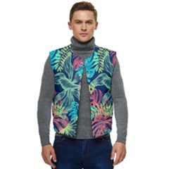 Sheets Tropical Picture Plant Pattern Men s Short Button Up Puffer Vest	 by Ravend