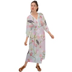 Bird Blossom Seamless Pattern Grecian Style  Maxi Dress by Ravend