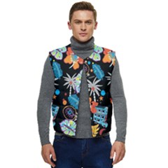 Design Print Pattern Colorful Men s Short Button Up Puffer Vest	 by Ravend