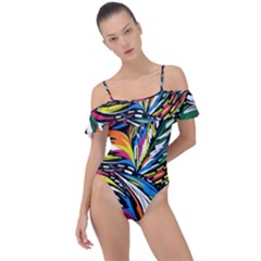 Tropical Monstera Pattern Leaf Frill Detail One Piece Swimsuit by Ravend