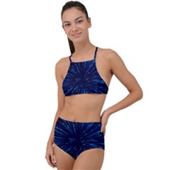 Particle Art Background Blue High Waist Tankini Set by Ravend