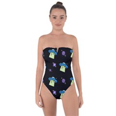 Illustration Cosmos Cosmo Rocket Spaceship Ufo Tie Back One Piece Swimsuit by danenraven
