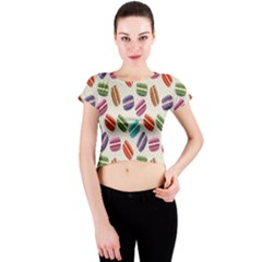 Macaron Macaroon Stylized Macaron Design Repetition Crew Neck Crop Top by artworkshop