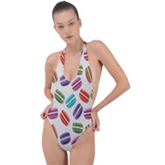 Macaron Macaroon Stylized Macaron Design Repetition Backless Halter One Piece Swimsuit by artworkshop