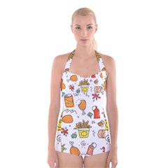 Cute Sketch  Fun Funny Collection Boyleg Halter Swimsuit  by artworkshop