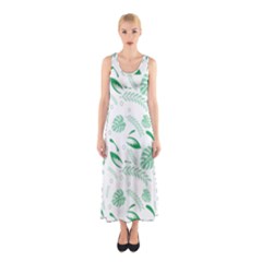 Green Nature Leaves Draw   Sleeveless Maxi Dress by ConteMonfrey