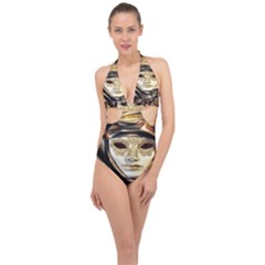 Artistic Venetian Mask Halter Front Plunge Swimsuit by ConteMonfrey