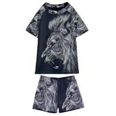 Angry Male Lion Kids  Swim Tee And Shorts Set by Jancukart