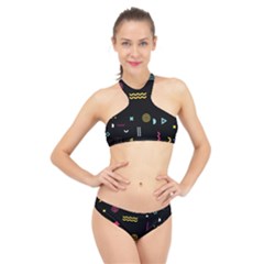 Geometric Art Colorful Shape High Neck Bikini Set
