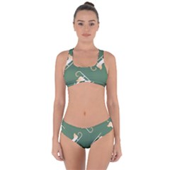 Gold Santa s Sleigh Green Print Criss Cross Bikini Set by TetiBright