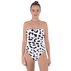 Leopard Print Jaguar Dots Black And White Tie Back One Piece Swimsuit by ConteMonfreyShop