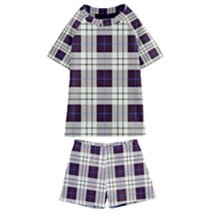 Gray, Purple And Blue Plaids Kids  Swim Tee And Shorts Set by ConteMonfrey