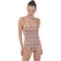 Cute plaids - Brown and white geometrics Tie Strap One Piece Swimsuit View1