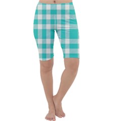 Turquoise Small Plaids  Cropped Leggings  by ConteMonfrey