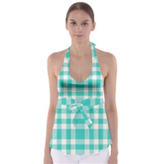 Turquoise Small Plaids  Babydoll Tankini Top by ConteMonfrey