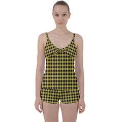 Black And Yellow Small Plaids Tie Front Two Piece Tankini by ConteMonfrey