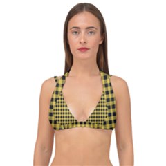 Black And Yellow Small Plaids Double Strap Halter Bikini Top by ConteMonfrey