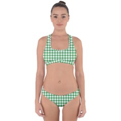 Straight Green White Small Plaids Cross Back Hipster Bikini Set by ConteMonfrey