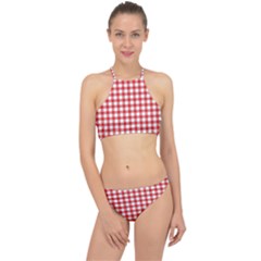 Straight Red White Small Plaids Racer Front Bikini Set by ConteMonfrey