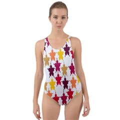 Abstract-flower Cut-out Back One Piece Swimsuit by nateshop