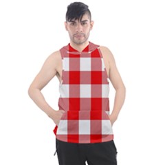 Red And White Plaids Men s Sleeveless Hoodie by ConteMonfrey