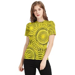 Yellow Abstract Sun Pattern Background Women s Short Sleeve Rash Guard by Wegoenart