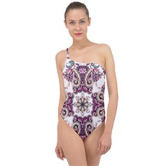 Multicolored Pattern Illustration Purple Peacock Classic One Shoulder Swimsuit