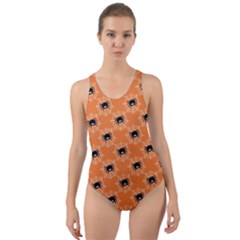 Halloween Black Orange Spiders Cut-out Back One Piece Swimsuit by ConteMonfrey
