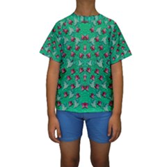 Beautiful Tropical Orchids Blooming Over Earth In Peace Kids  Short Sleeve Swimwear by pepitasart